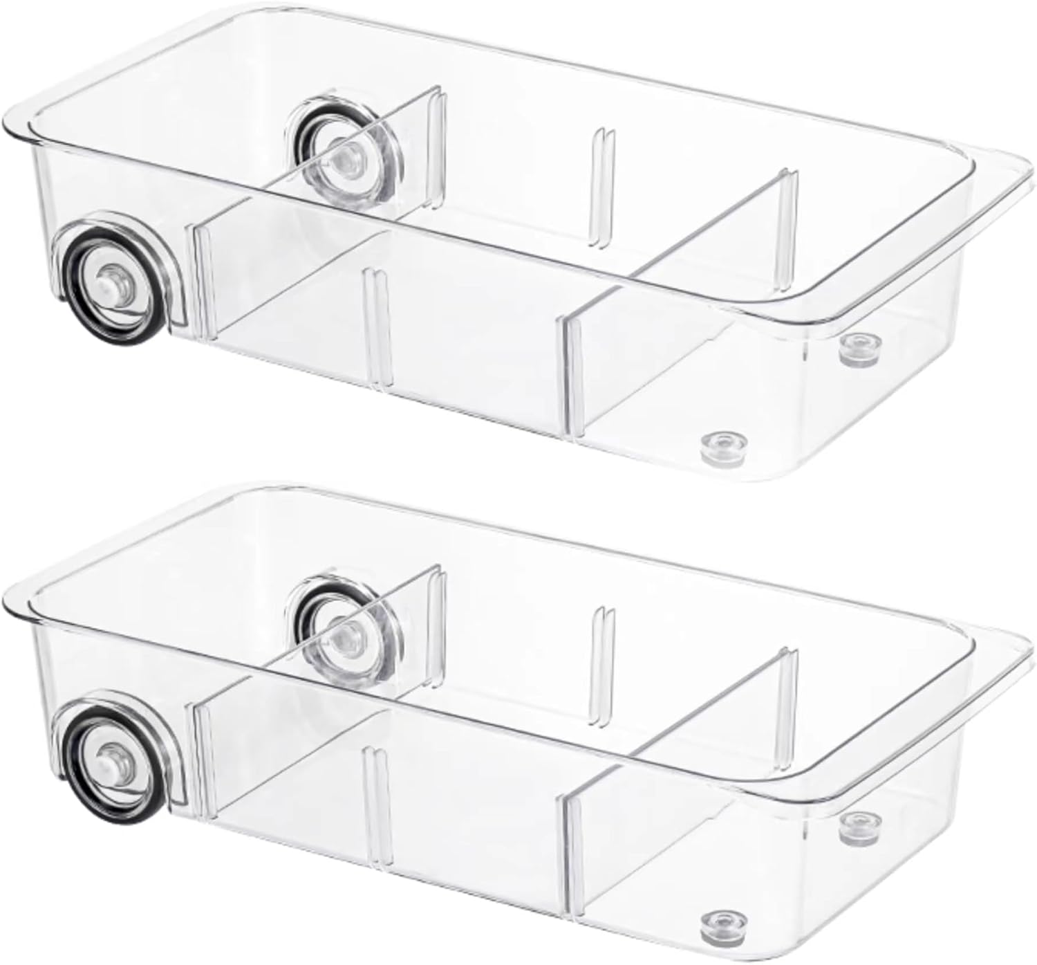 Attelite RollOut Refrigerator Drawer Organizer and Storage Clear Design with Dividers, Fridge Organizer on Wheels, Upgrade Thick Plastic Pantry Storage Bins, Kitchen Organization 2 Set