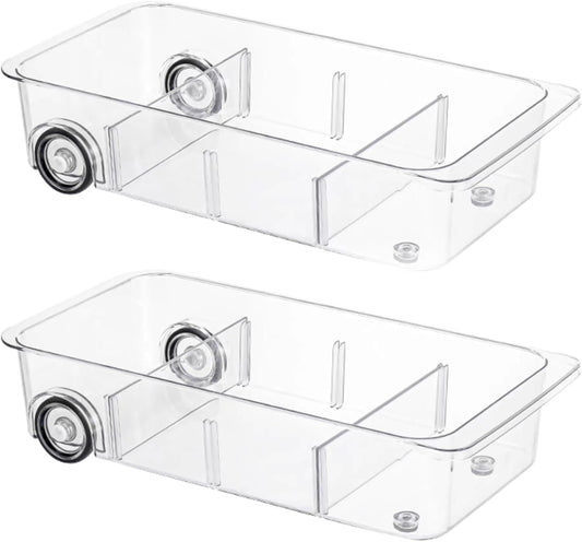 Attelite RollOut Refrigerator Drawer Organizer and Storage Clear Design with Dividers, Fridge Organizer on Wheels, Upgrade Thick Plastic Pantry Storage Bins, Kitchen Organization 2 Set