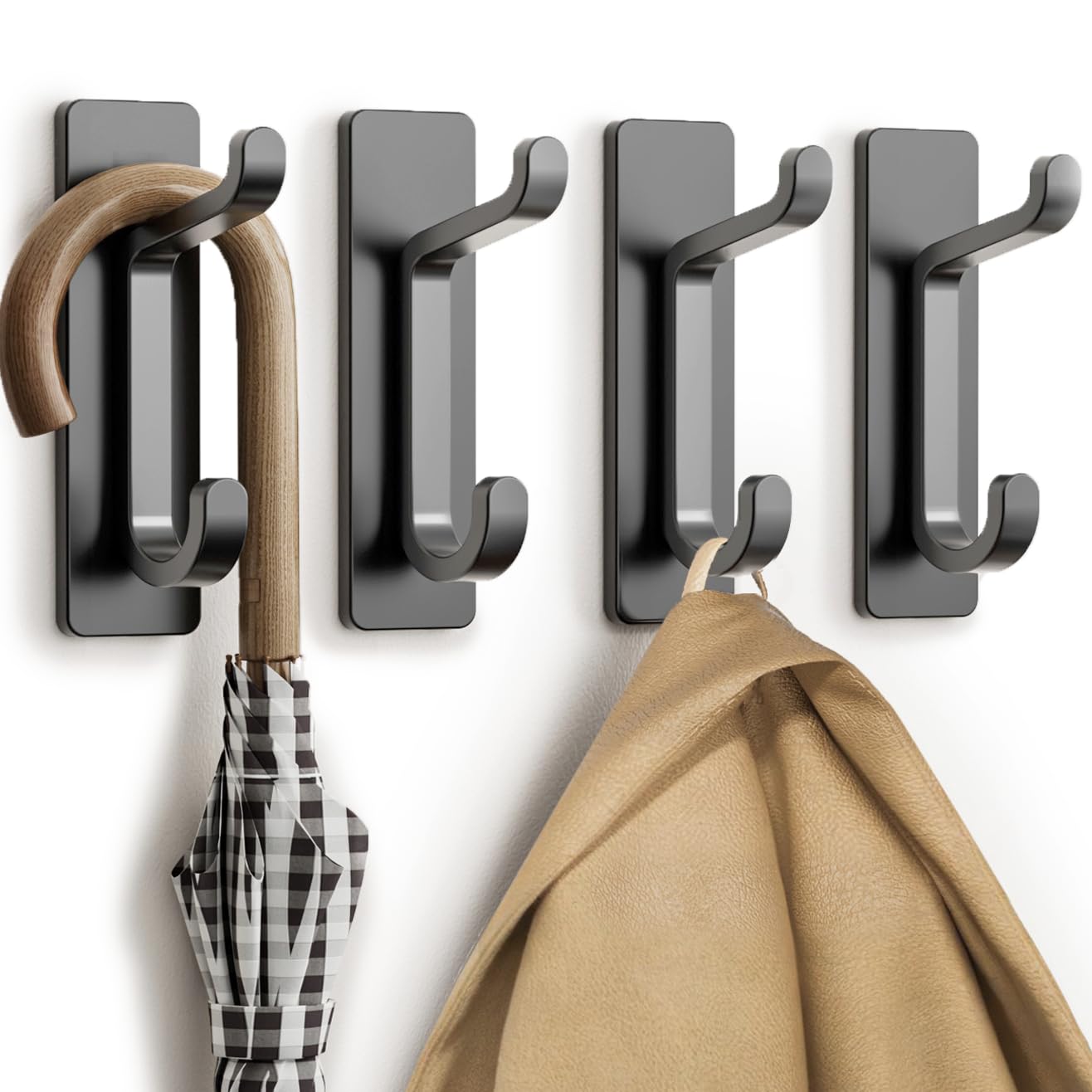 pickpiff Wall Hooks for Coat and Towel: 13LB Adhesive Door Hanger Stick on, Brushed Nickel 6 Pack
