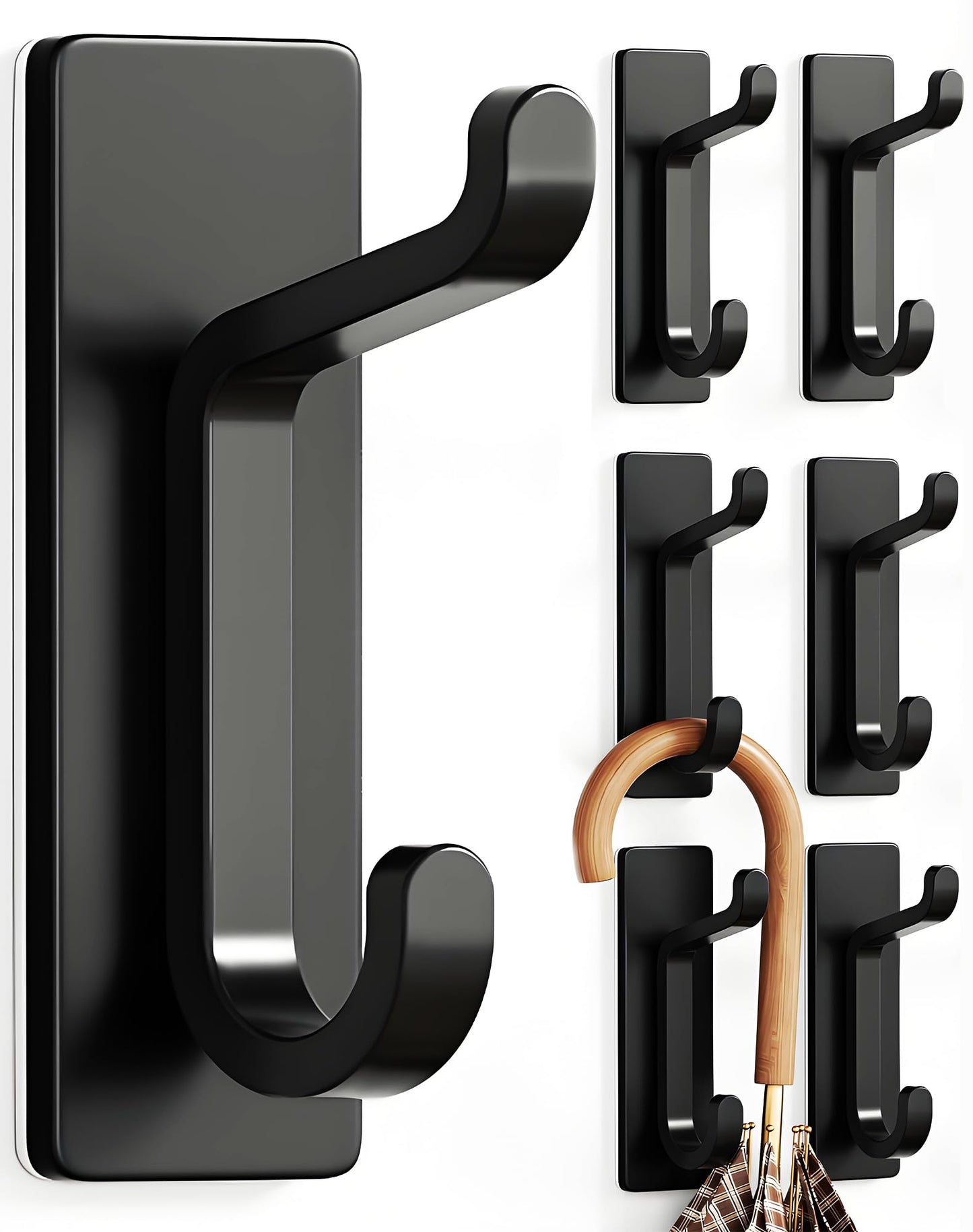 pickpiff Wall Hooks for Coat and Towel: 13LB Adhesive Door Hanger Stick on, Brushed Nickel 6 Pack