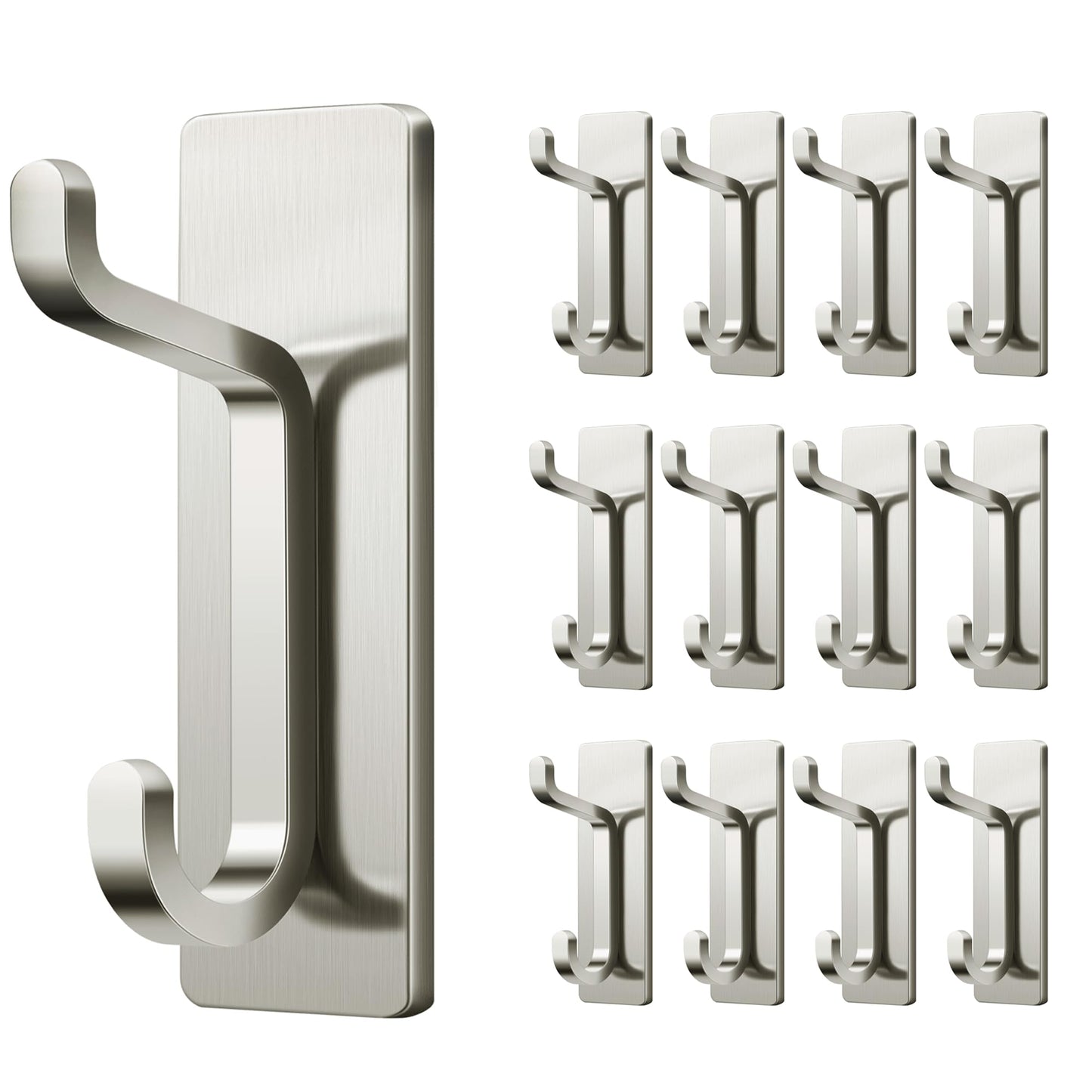 pickpiff Wall Hooks for Coat and Towel: 13LB Adhesive Door Hanger Stick on, Brushed Nickel 6 Pack