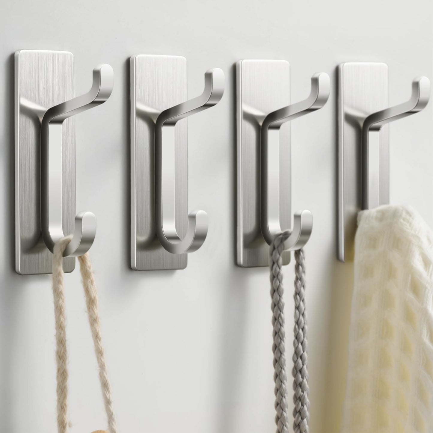 pickpiff Wall Hooks for Coat and Towel: 13LB Adhesive Door Hanger Stick on, Brushed Nickel 6 Pack