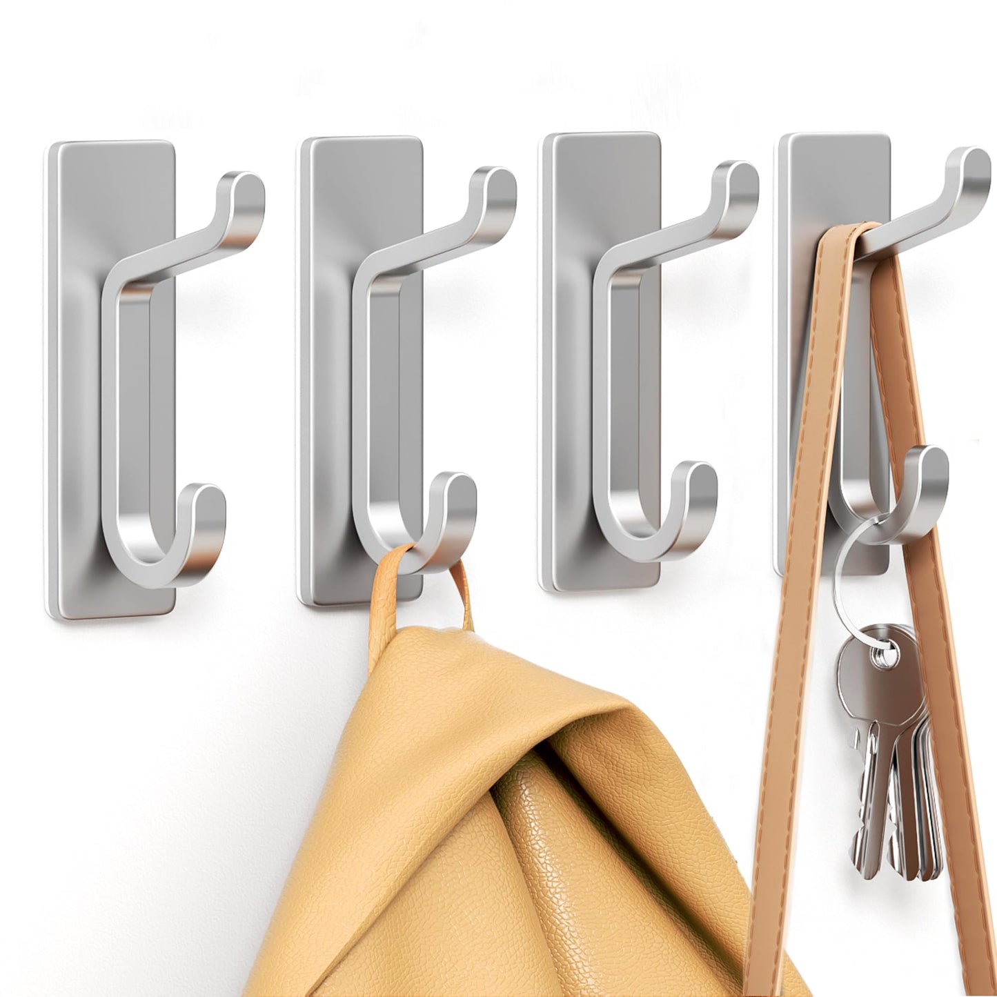 pickpiff Wall Hooks for Coat and Towel: 13LB Adhesive Door Hanger Stick on, Brushed Nickel 6 Pack